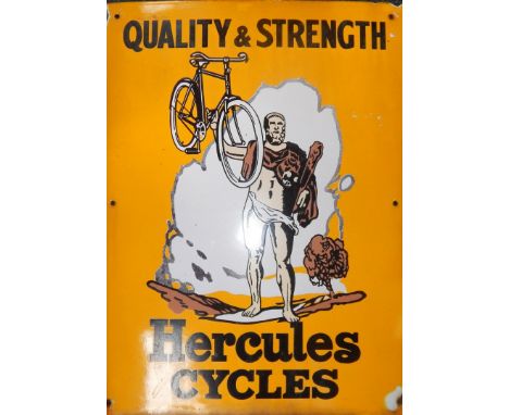 A Hercules Cycles Quality & Strength enamel sign, 50cm x 38cm