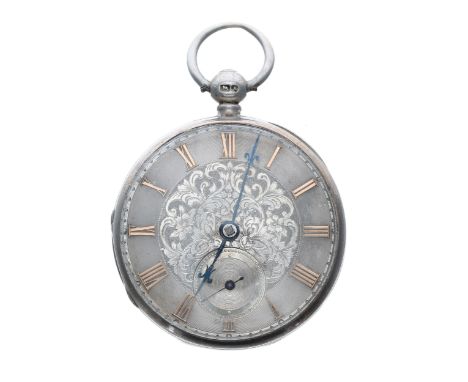 Victorian silver fusee lever pocket watch, London 1849, unsigned movement, no. 10064, with engraved balance cock, steel three