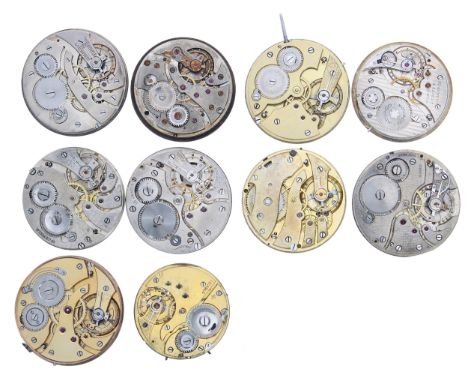 Ten lever pocket watch movements including one signed Movado, seven with silvered dials (one lacking dial) 