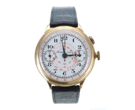 Universal Watch single push button chronograph gold plated gentleman's wristwatch, case no. 516xxx, circa 1930s, signed white