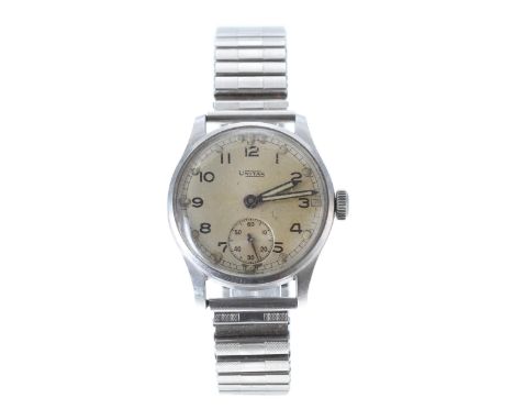 Unistas British Military Army issue stainless steel gentleman's wristwatch, case no. 637xx, signed circular silvered dial wit