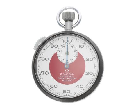 Omega for Prestons Timer Division Bolton pocket stopwatch, the dial with 10/100 second scale, seconds track, subsidiary thirt