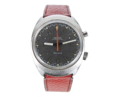 Omega Genéve Chronostop stainless steel gentleman's wristwatch, circular grey dial with applied baton markers, minute and sec
