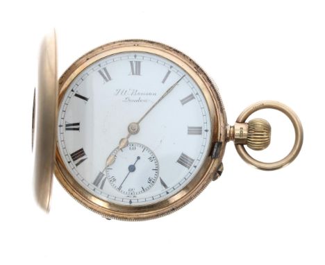 J.W. Benson 'The Bank' 9ct half hunter lever pocket watch, London 1927, gilt three quarter plate movement signed J.W. Benson,