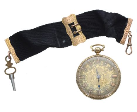 Small early Victorian 18ct verge pocket watch, London 1839, unsigned fusee movement, no. 20818, with plain balance cock, flat
