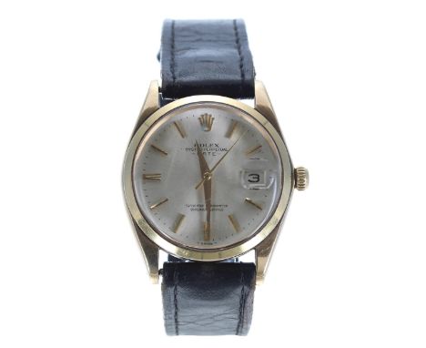 Rolex Oyster Perpetual Date 9ct gentleman's wristwatch, reference no. 1500, serial no. 1084xxx, circa 1964, silvered dial wit