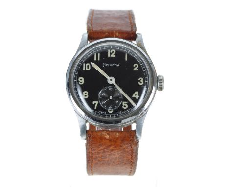 Helvetia Deutsches Heer (German Army) stainless steel gentleman's wristwatch, circular black dial with luminous Arabic numera