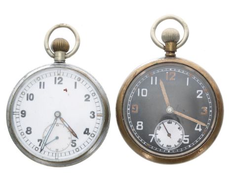 Unitas WWII British Military army issue nickel cased lever pocket watch, cal. 259 15 jewel movement, black dial with Arabic n