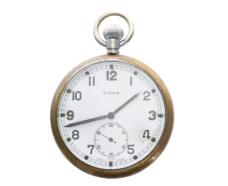 Cyma WWII British Military Army issue nickel cased lever pocket watch, signed REF. 775 15 jewel patented movement, no. 404102