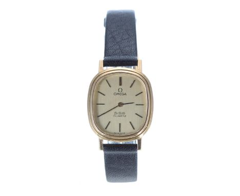 Omega De Ville Quartz gold plated and stainless steel lady's wristwatch, case no. 1350, champagne dial with applied baton mar