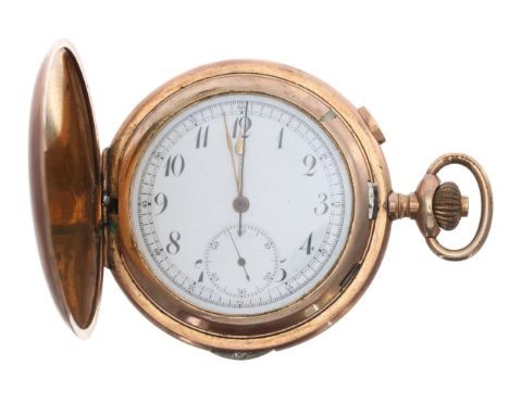 Centre seconds chronograph repeating gold plated lever set hunter pocket watch, the movement with compensated balance, regula