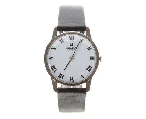 Universal Genéve slim stainless steel gentleman's wristwatch, case no. 16 842xxx, circa 1970s, circular white dial with Roman
