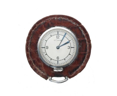 LeCoultre novelty leather bound pendant fob watch, signed silvered dial with Arabic quarter numerals, movement no. 78807, cas