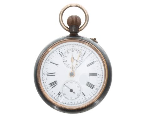 Gun metal chronograph lever pocket watch, frosted movement with compensated balance and regulator, no. 48190, hinged cuvette,