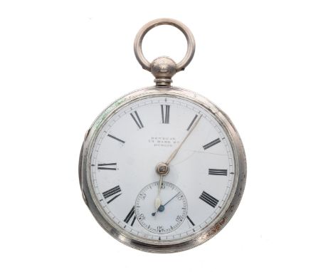 Irish 19th century silver fusee lever pocket watch, Dublin 1870, the movement signed John Donegan, Dublin, no. 14424, with en