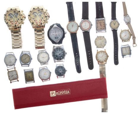 Selection of various wristwatches to include Mudu Doublematic, Delbana, Rotary, Medana, Sinthor, Cardinal Submarine Diver's, 