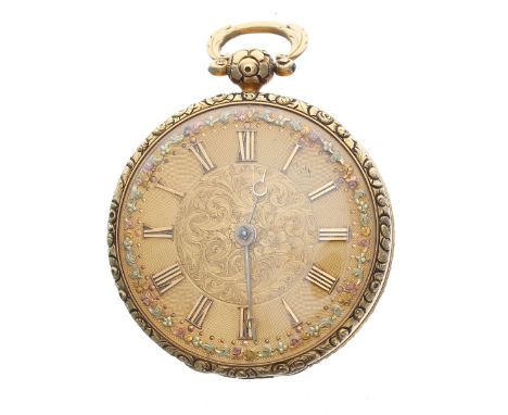 Attractive William IV 18ct verge pocket watch, London 1835, the unsigned fusee movement with plain balance cock, diamond ends