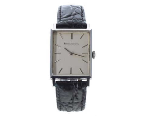 Jaeger-LeCoultre rectangular stainless steel wristwatch, case no. 9009 02, serial no. 132xxxx, circa 1970s, signed silvered d
