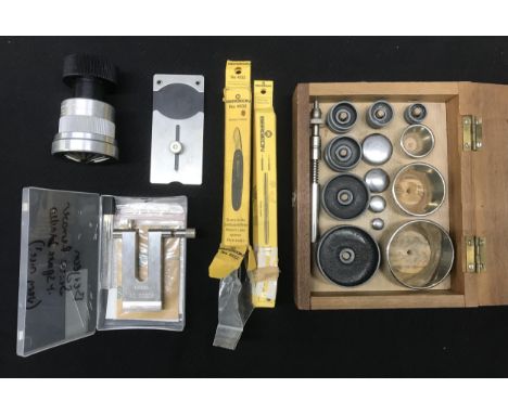 Quantity of Bergeon tools to include screw extractor, case opener, crystal lift with plate; together with a cased selection o