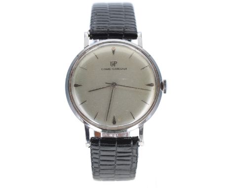 Girard Perregaux slim stainless steel gentleman's wristwatch, movement, no. 2009xxx, circular silvered dial with applied bato