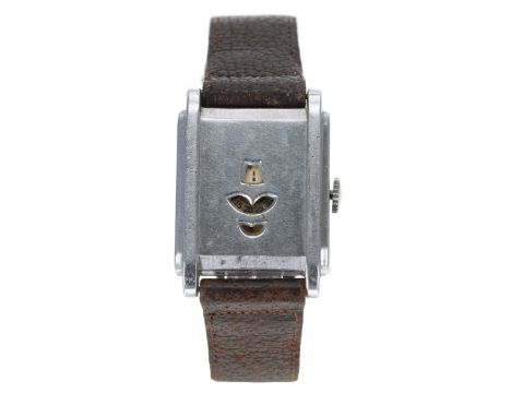 Audax vintage digital rectangular nickel cased gentleman's wristwatch, hour, minute and seconds apertures, signed movement, b