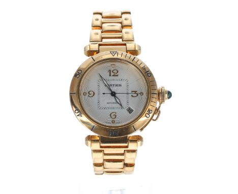 Cartier de Pasha 18ct automatic gentleman's wristwatch, reference no. 2392, serial no. MG28xxxx, silvered guilloche dial with