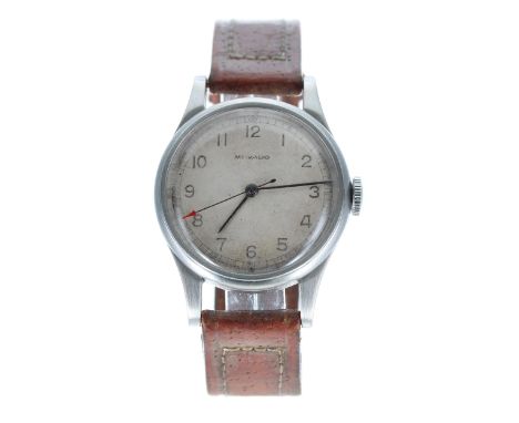 Movado British Air Ministry Pilot's wristwatch, circa 1942, silvered dial with Arabic numerals, minute track with five minute