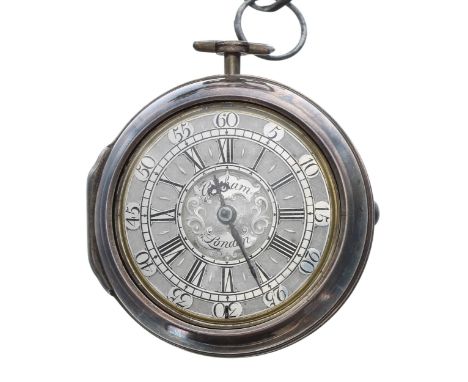 William Graham, London 18th century silver verge pair cased pocket watch, the fusee movement signed W: Graham, London, no. 15