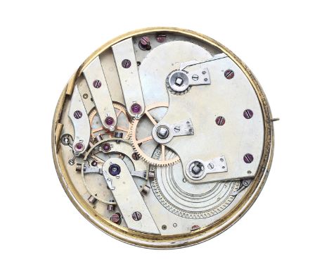 Good fusee lever pocket chronometer movement, with enamel dial, key-working, faint hairlines to the dial. 