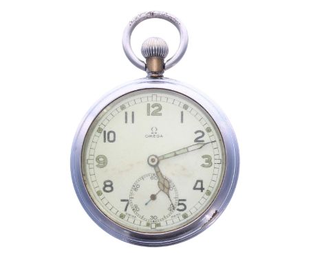 Omega WWII British Military Army issue nickel cased lever pocket watch, circa 1939, signed cal. 38, 5L.T1 15 jewel movement, 