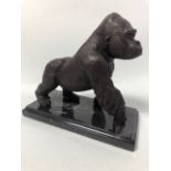 Bronze Gorilla statue on a polished marble base approximately 20 x 18cm