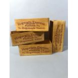 Four wooden boxes Harry Potter Platform 9 3/4 each approximately 28 x 12 x 10 cm