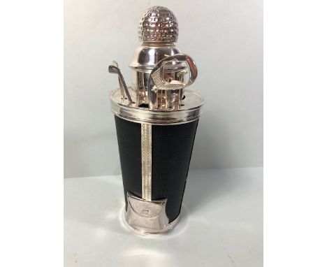 Cocktail shaker with utensils  in the shape of a golf caddy approximately 32cm high 