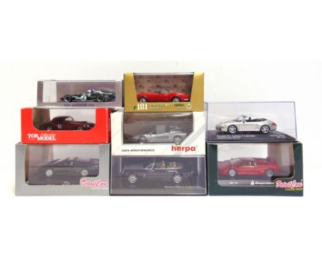 EIGHT ASSORTED 1/43 SCALE DIECAST MODEL CARS including a Minichamps Porsche 911 Carrera 4 Cabriolet, Porsche Model Club, limi