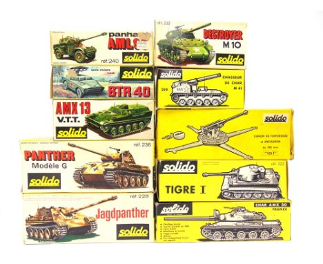 ASSORTED SOLIDO DIECAST MODEL MILITARY VEHICLES comprising a No.209, Char AMX 30; No.223, Tigre I; No.227, AMX 13-V.T.T.; No.