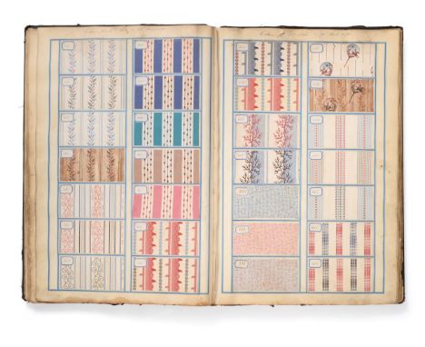 French Fabric Sample Boo, late 19th century First paper titled Flanelle Tunisienne, 24 April 1890, each page has a blue borde