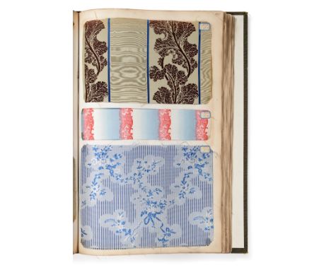 French Fabric Sample Book, late 19th century  Enclosing coloured silks in stripes, brocades, checks, floral and abstract desi