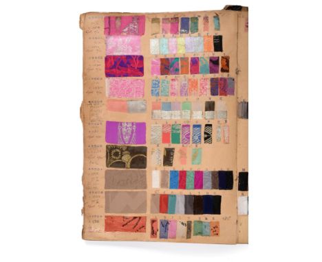 French Fabric Sample Book, circa 1899/1900 Enclosing woven and flocked floral silks, moire silk, velvets etc 41cm by 51cm by 