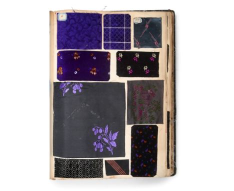 French Fabric Sample Book, late 19th century Dated in ink to the first page 1874 and 1875 later in the book, includes silks, 