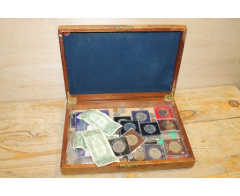 A COLLECTION OF ASSORTED VINTAGE COINS TO INCLUDE SILVER AND AMERICAN EXAMPLES ETC