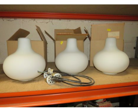 THREE WHITE FROSTED GLASS LIGHT FITTINGS