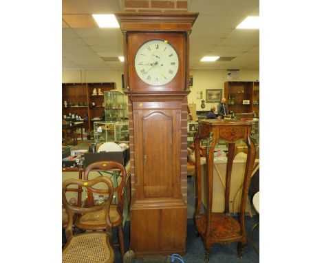 AN ANTIQUE CASED EIGHT DAY LONGCASE CLOCK - H 203 CM, TWIN WEIGHTS &amp; PENDULUM 