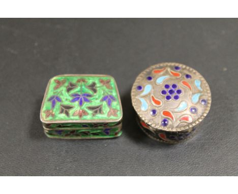 TWO SILVER AND ENAMEL PILL BOXES STAMPED 925