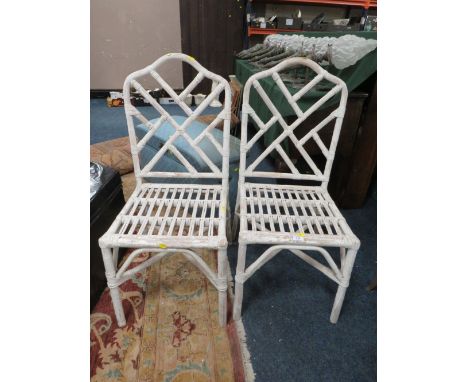 A PAIR OF VINTAGE WHITE PAINTED FAUX BAMBOO CHAIRS