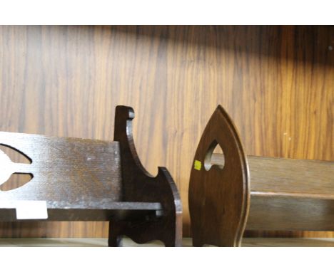 TWO WOODEN BOOK SHELVES - ONE IN THE FORM OF A BENCH