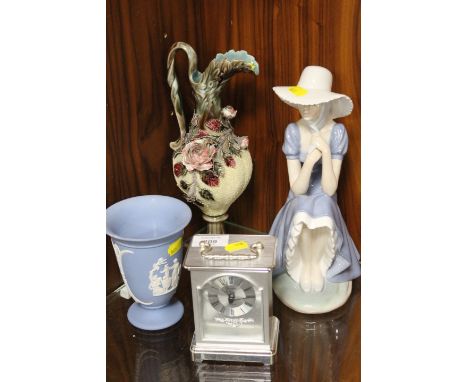 A NAO FIGURE OF A LADY, MODERN CARRIAGE CLOCK ETC