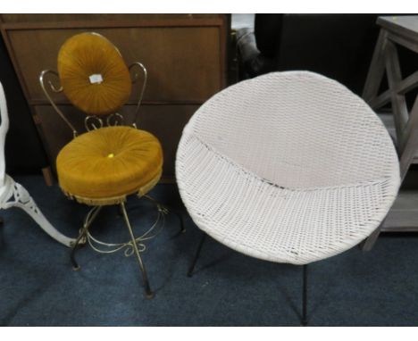 A VINTAGE 1950S STYLE BOUDOIR CHAIR TOGETHER WITH  A MID CENTURY BUCKET CHAIR (2)
