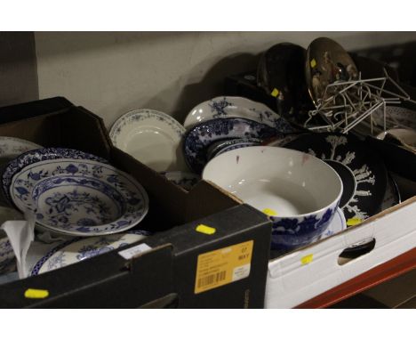 THREE TRAYS OF ASSORTED CERAMICS TO INCLUDE ROYAL DOULTON, WEDGWOOD BLACK JASPERWARE, ROYAL COPENHAGEN  ETC