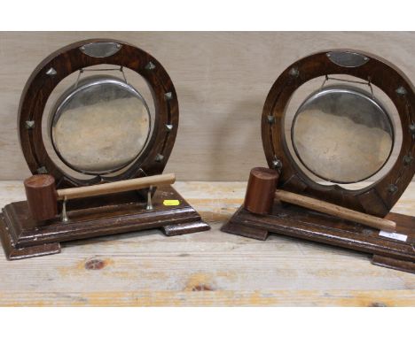 TWO VINTAGE TABLE GONGS IN THE FORM OF HORSESHOES