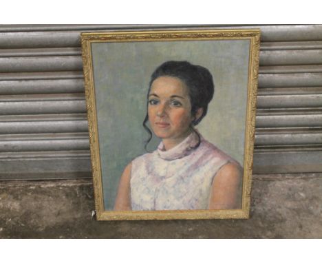 A GILT FRAMED PORTRAIT OF A LADY SIGNED LOWER RIGHT KATHLEEN TOWNSEND 1971 
